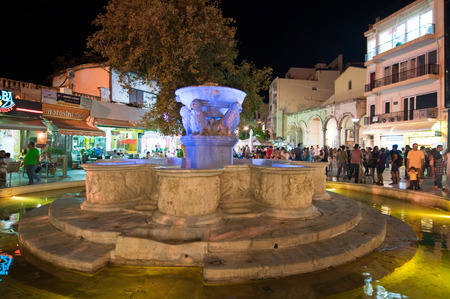 CRETE,HERAKLION-JULY 24: The fountain on Lions Square on July 24,2014 on the Cete island, Greece.のeditorial素材