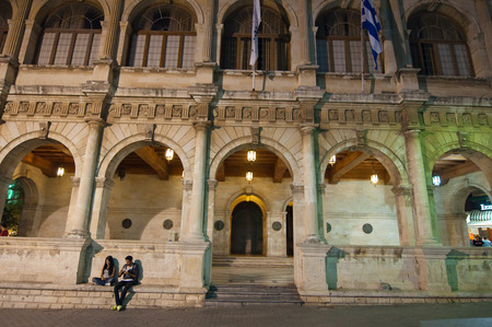 CRETE,HERAKLION-JULY 24: The Venetian loggia at night on July 24,2014 on the Cete island, Greece.のeditorial素材