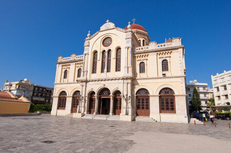 CRETE,HERAKLION-JULY 25: The Agios Minas Cathedral on July 25 in Heraklion on Crete island, Greece. The Agios Minas Cathedral is a Greek Orthodox Cathedral in Heraklion, Greece.のeditorial素材