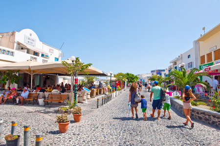Shopping street on July 28,2014 in Fira on the Santorini island, Greece. Fir? is the capital of the Greek Aegean island, Santorini (Thera).のeditorial素材