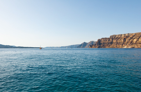View of the Santorini island from the Thira port. Greece.の写真素材