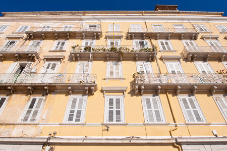 Facade of the Venetian building in Corfu town, Greece.のeditorial素材