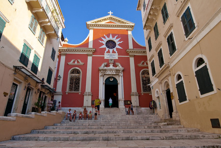 CORFU-AUGUST 22: The Metropolitan Church of Kerkyra on August 22, 2014 on Corfu island. Greece. Inside the church, the relics of St. Theodora are kept in a silver shrine.のeditorial素材