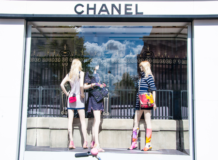 AMSTERDAM-APRIL 30: Chanel store in the P.C.Hooftstraat shopping street on April 30,2015 in Amsterdam. The French, privately held company was founded in 1909.のeditorial素材