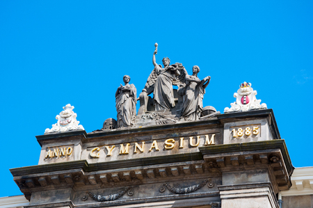 Detail of the Barlaeus Gymnasium. Amsterdam, the Netherlands.のeditorial素材