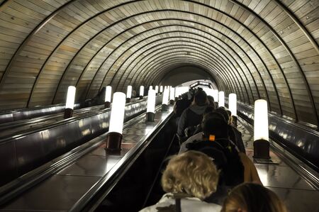 Moscow, Russia-May 30,2019; Moscow Metro full of people during the rush hour.のeditorial素材