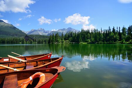 Summer in High Tatras Mountains. High Tatry. Slovakia. Vysoke Tatry.. Strbske pleso. Strebske Pleso lake.の写真素材
