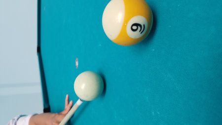 Billiard balls on blue billiard table. Billiard concept.の写真素材