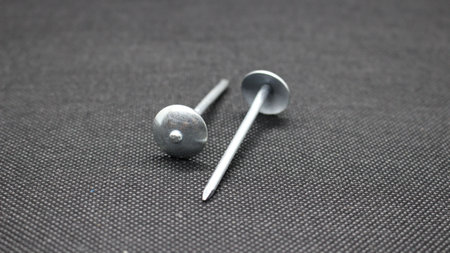 Zinc or asbestos nails. Made of iron with a round head resembling an umbrella. Often called tacks.の写真素材