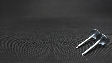 Zinc or asbestos nails. Made of iron with a round head resembling an umbrella. Often called tacks.の写真素材