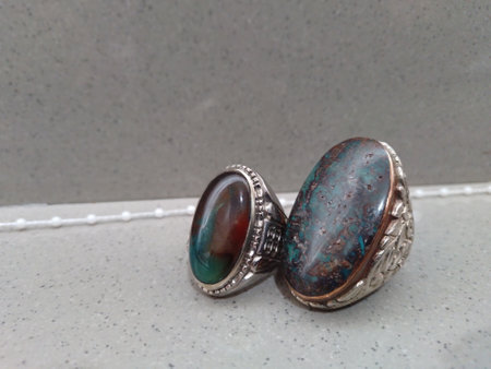 Gemstone. A ring decorated with stones, Indonesian traditional ring. Stones that look old and full of meaning.の写真素材