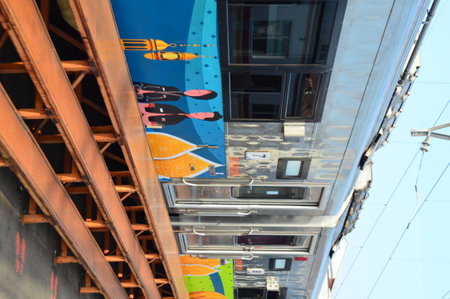 view of the train while in transit in the city