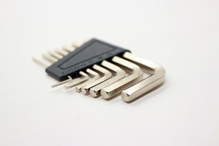 Clean hex key wrench set on white backgroundの写真素材