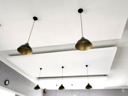 Elegant hanging lights on the ceilingの写真素材