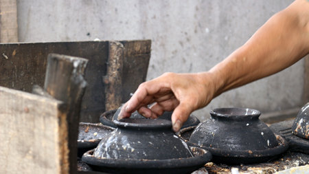 Close up traditional clay pancakes potteryの写真素材