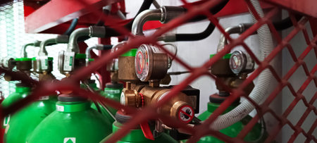Close up of Fire suppression system tube in a cage