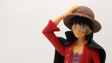 One piece Luffy action figure standing isolated on white background
