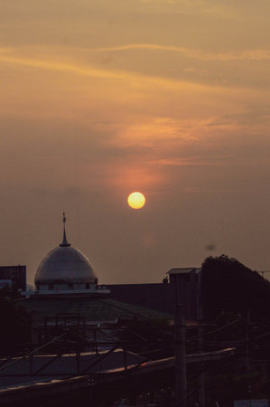 The evening sunset view looks very warm and beautiful.の写真素材