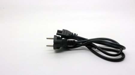Power cable and notebook adapter, on a white background.