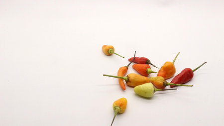 Chili on a white background, ripe chili looks like a very fresh kitchen spice.