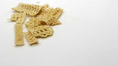 Colorful crackers or krupuk isolated on white backgroundの写真素材