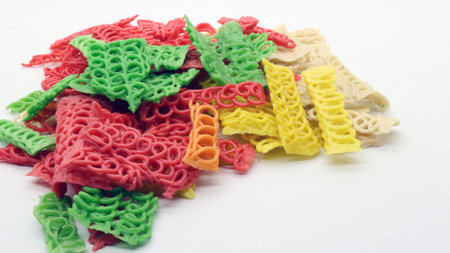 Colorful crackers or krupuk isolated on white backgroundの写真素材