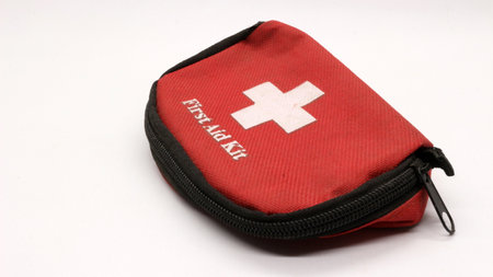First aid kit isolated on white backgroundの写真素材