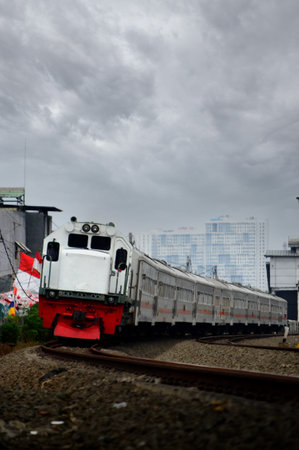 Beautiful view of train passing on the tracks in the city