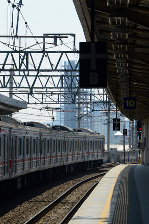 Beautiful view of train passing on the tracks in the city