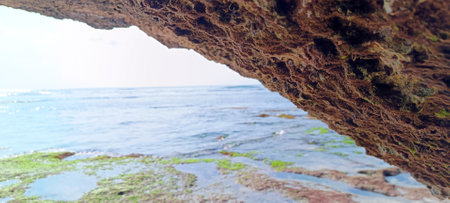 Beautiful view on suluban beach with big rocks in bali indonesiaの写真素材