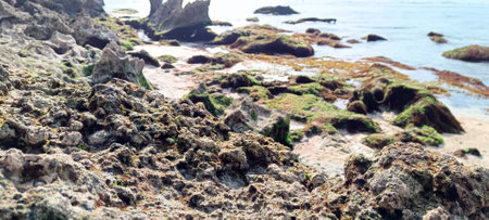 Beautiful view on suluban beach with big rocks in bali indonesiaの写真素材