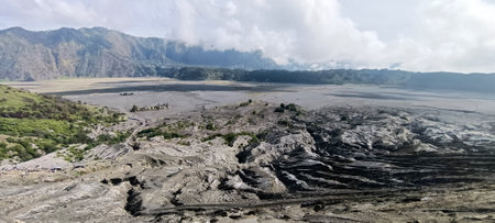 Beautiful view of Mount Bromo and surrounding area in East Java, Indonesiaの写真素材