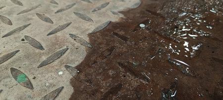 Close up of abstract wet iron floor