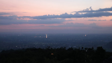 Sunrise view on the mountain with the sunの写真素材