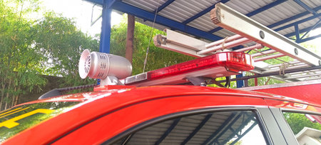Close up of fire truck parked at shelter