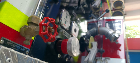 Close up of fire truck parked at shelter