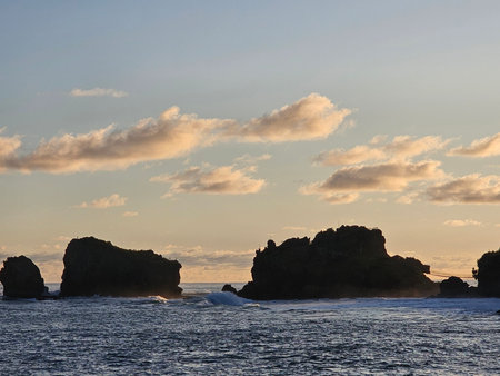 Siung Beach Yogyakarta with large rocks at dusk