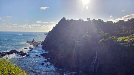 Beautiful view of coastal cliffs under blue skyの写真素材