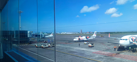 View of the airport area with many planes