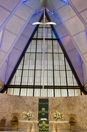 The Air Force Academy Chapel makes a unique mark on the landscape in Colorado Springs, Colorado.のeditorial素材