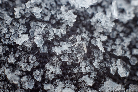 Close up of ice crystals on black background. Shallow depth of fieldの写真素材
