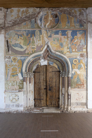 Mural in the courtyard of the Church of the Annunciation in Nazareth, Israelの写真素材