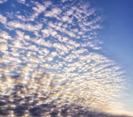 Clouds in the blue sky at sunset as an abstract background.