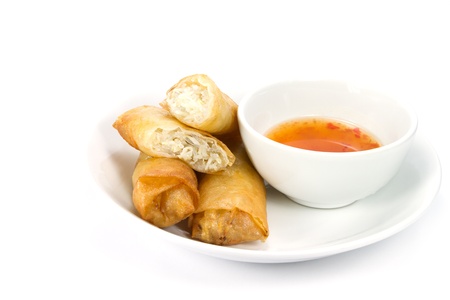 vegetable springs rolls with sweet and sour dipping sauce