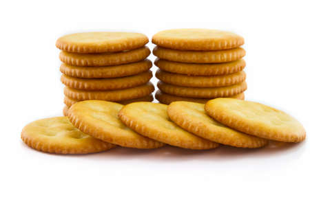 Round crackers on white background