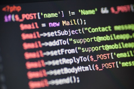 PHP code lines on a monitorの写真素材