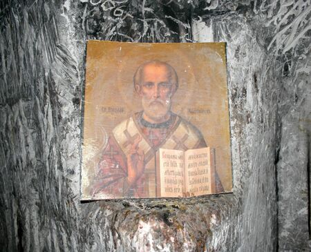 Orthodox icon of St  Nicholas in the cave churchのeditorial素材