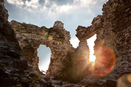 Old castle ruins in Transcarpathian Ukraine village Seredneの写真素材