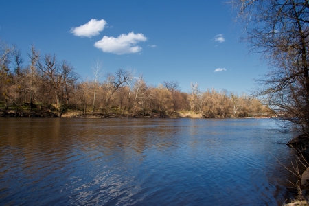 spring landscape view of the river Seversky Donets beautiful blue sky near Svyatogorsk Lavra
