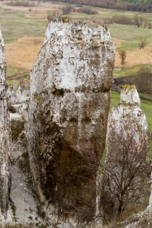 The rocky outcrop is located in the Upper Cretaceous of the Constantine region Donetsk region near the village Belokuzminovka Ukraineの写真素材